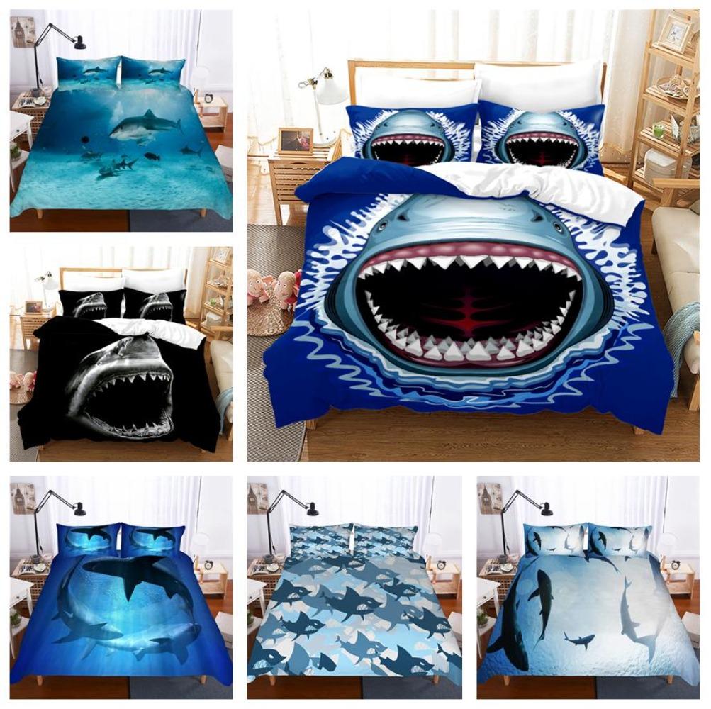 3D Shark Bedding Set Marine Animal Down Duvet Cover 2/3 Pieces Boys Teens Room Quilt Cover Luxury Soft Quick Drying Bed Cover