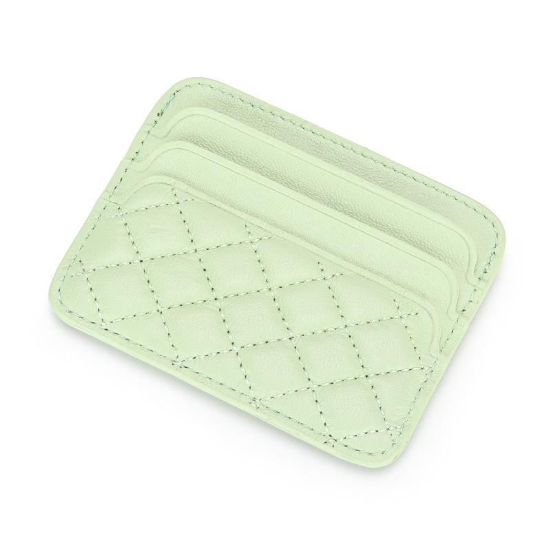 Small Card Bag Women's Sheepskin Embroidered Diamond-grid ID Candy Color Mini Multi-card Holder Genuine Leather Change Purse