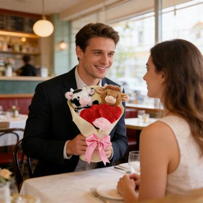 Valentine's Day Plush Toy Bouquet Cute Stuffed Animal with Flower Arrangement Gift for Girlfriend Wife Birthday Anniversary Festive Supplies