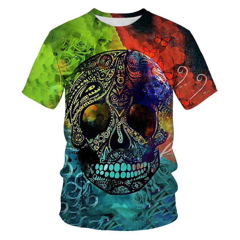 Summer Round Neck 3D Skeleton Print Top Fashionable Casual Short Sleeved Men's T-shirts