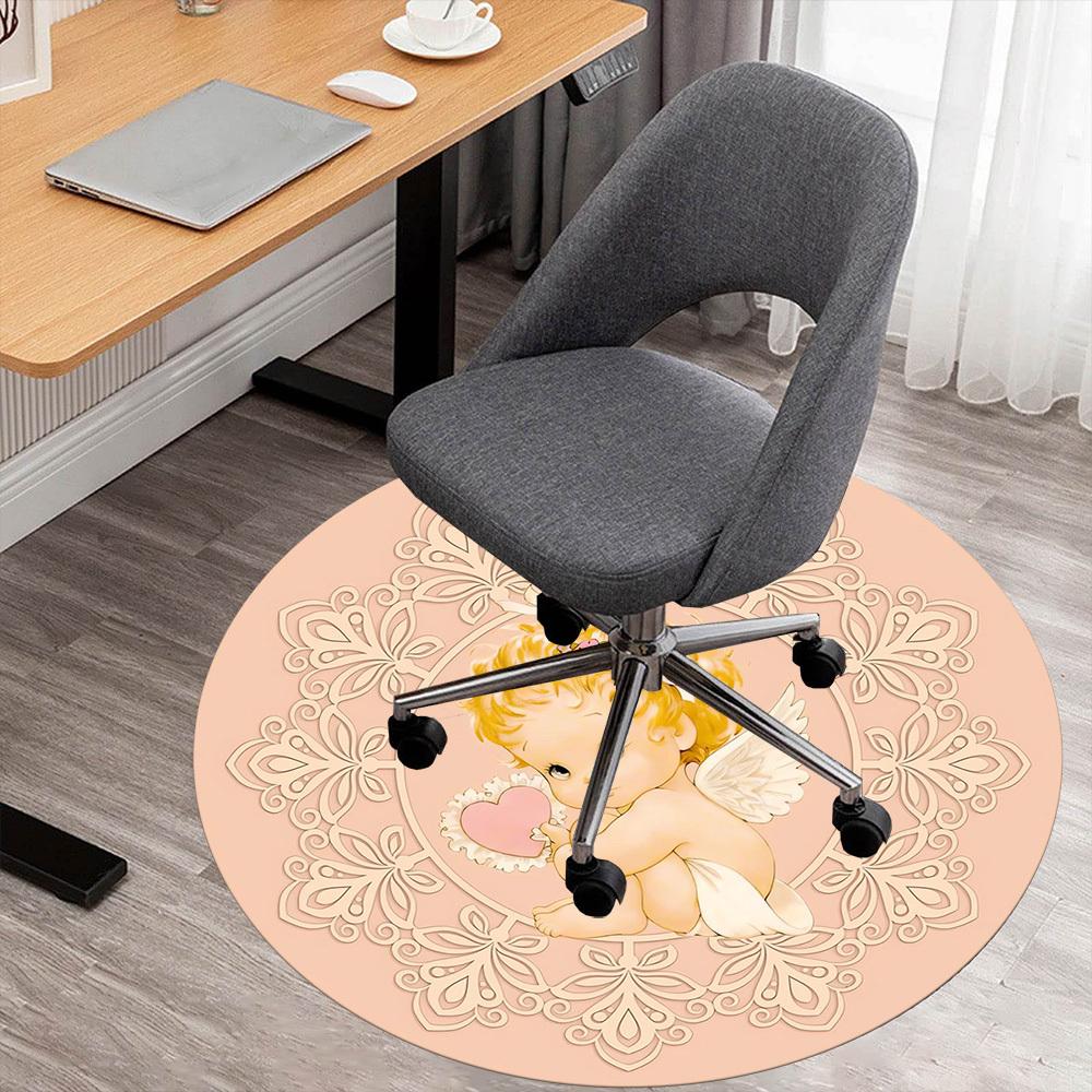 1pc Angel Baby Round Chair Mat Office Area Rug - Non-Slip, Floor Mat for Office, Bedroom, and Indoor Decor P127198