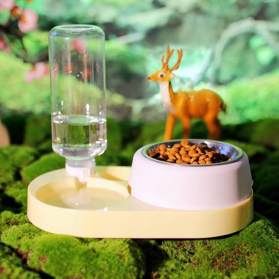 

Миска для їжі для домашніх тварин з нержавіючої сталі Великої місткості Легко чиститься Багатофункціональна Годування Пиття Кішки Собаки Станція для годування домашніх тварин жовтий