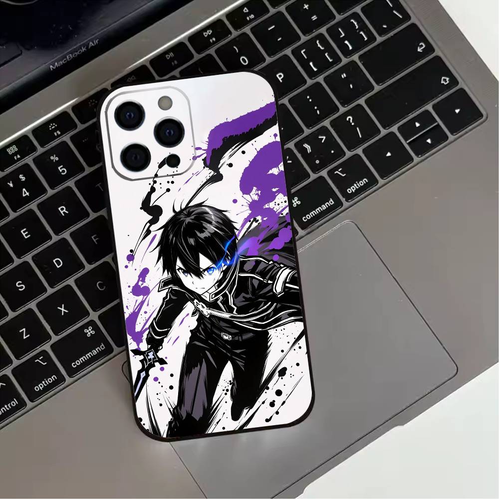 

S-Sword Art Online SAO Kirigaya Phone Case For iPhone 17,16,15,14,13,12,11 Plus,Pro Max,XS,Soft Silicone Black Cover iPhone14Pro
