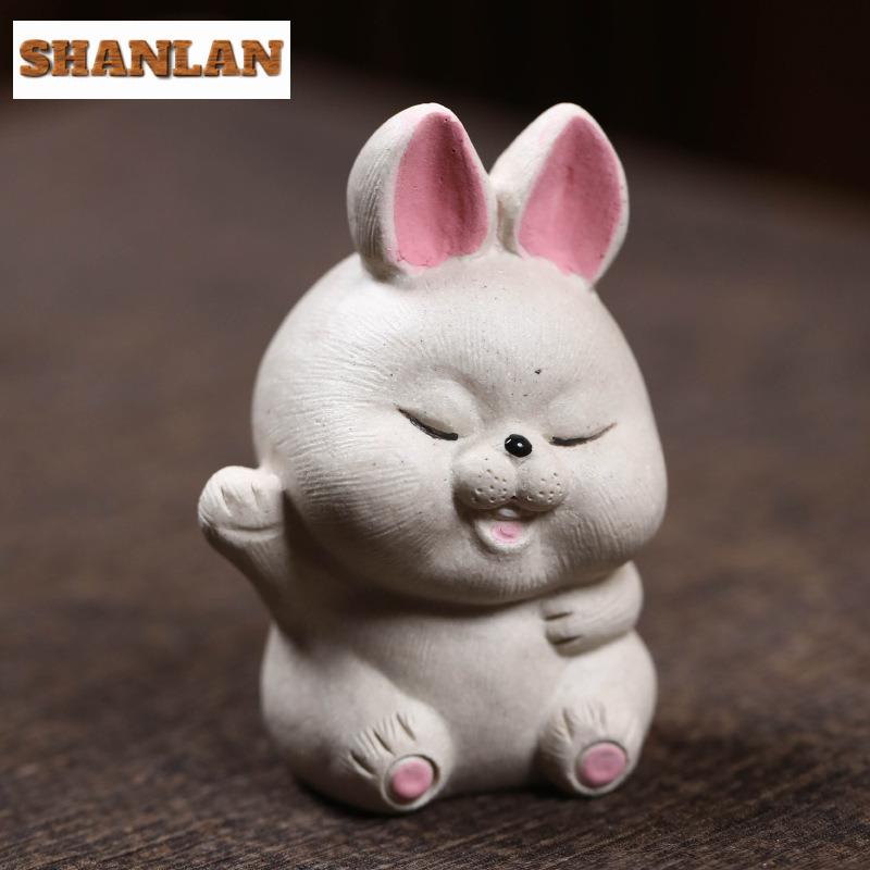 Yixing Zisha Zodiac Lucky Rabbit Tea Pet Ancient Fish Tank Landscaping Tea Figurine Play Toys Tea Statue Ornaments Supplies Gift