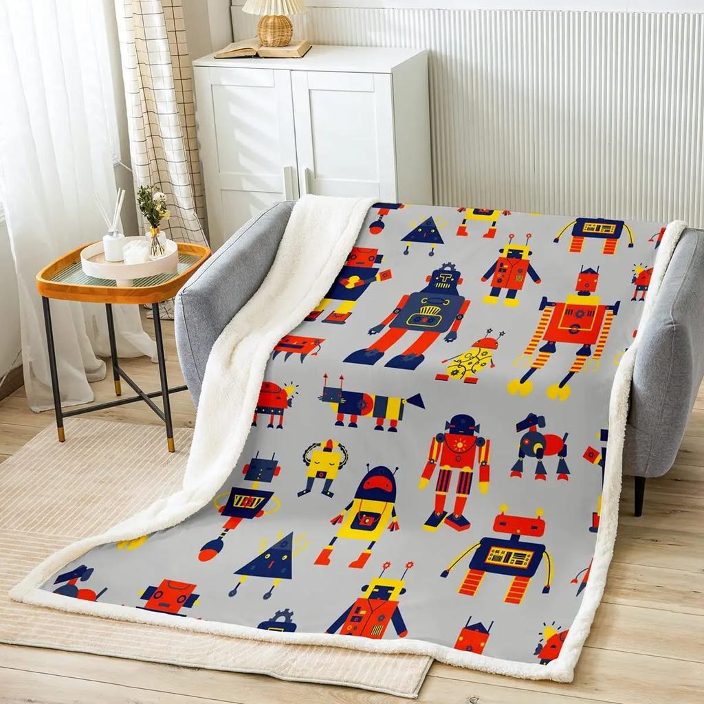 Robot Throw Blanket,Soft Flannel Robot Blanket for Boys Girls,Toddler Design Comfy Warm Quilt Blanket for Bed Sofa,Birthday Gift