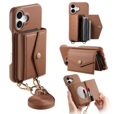 Mirror Wallet Card Holder Crossbody Phone Case for IPhone 16 Pro Max 15 14 Plus 13 12 11 XS XR 7 8 Plus Leather Protective Cover