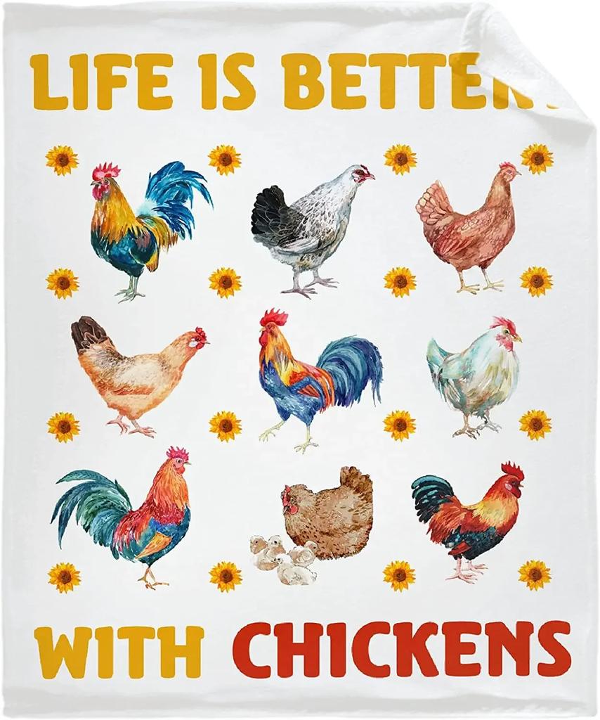 Chicken Flannel Throw Blanket Cartoon Chicken Farm Animals Blanket Lightweight Comfortable Super Soft for Bed Sofa Couch Decor