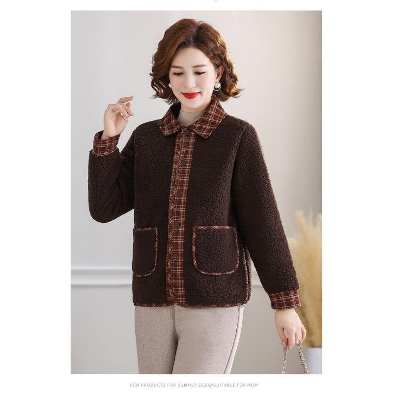 Plaid Contrast Color Women's Autumn and Winter Lapel Button Cardigan Long Sleeve Fashionable Elegant Jacket Top