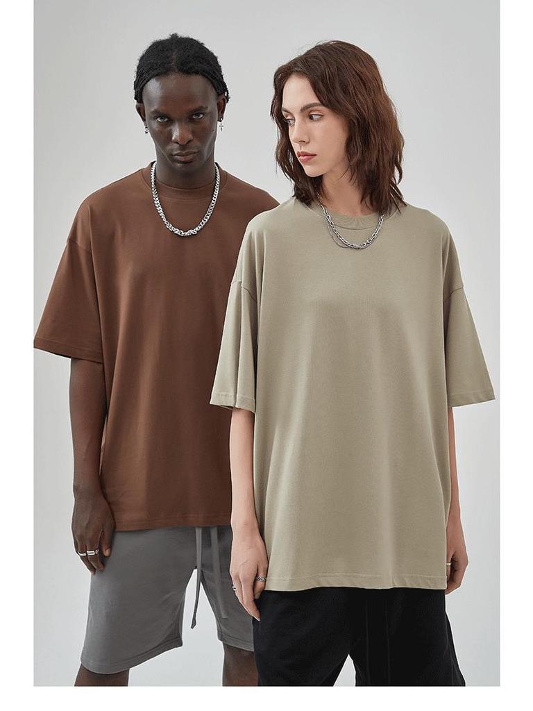 ARTIE Übergröße Herren T-Shirt, 230 g Doppelgarn-Baumwolle, einfarbig, lockeres Design