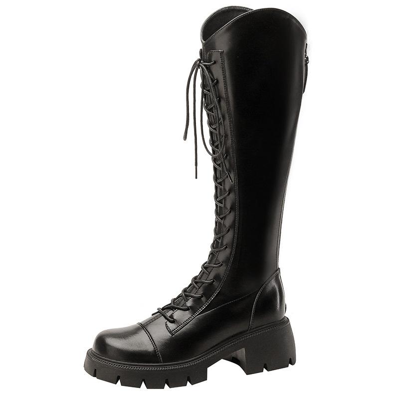 

2025 new small thick heel thin long knight boots women s autumn and winter thick-soled lace-up high Martin boots women 34
