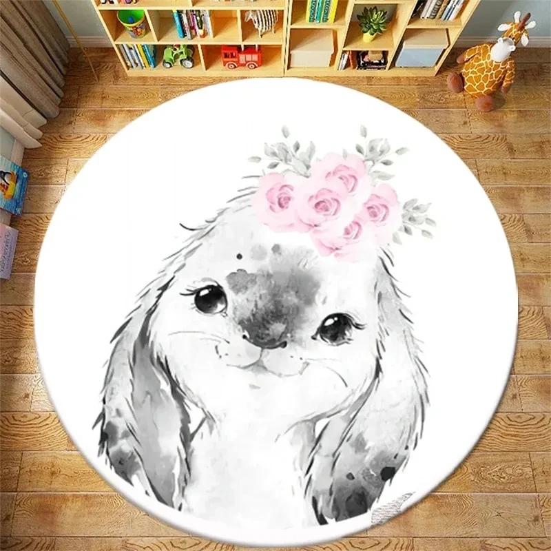 Cute Lion Elephant Giraffe Round Carpet Pattern Floor Mat Bedroom Living Room Chair Floor Rugs Home Bathroom Carpet Decoration