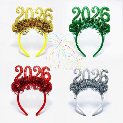 1/4 Stück 2026 Frohes Neues Jahr Haarreif Weihnachten Zahlen Haarreifen Glitzer Pailletten Haarreif Silvester Party Haarbänder Party Requisiten