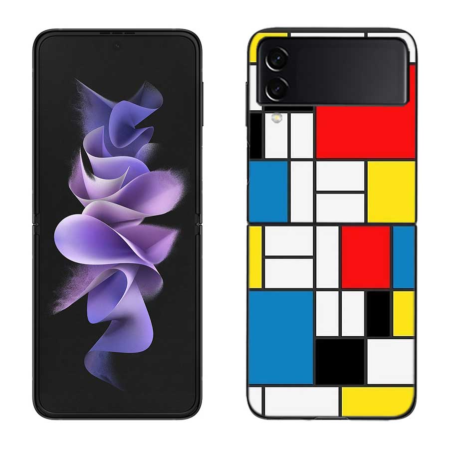 

TOPLBPCS Mondrian Grid Phone Case For Samsung Z Flip 7 6 5G Galaxy Z Flip 5 4 3 Black Hard Cell Cover Luxury PC Shell Coque Samsung Z Flip 5 5G