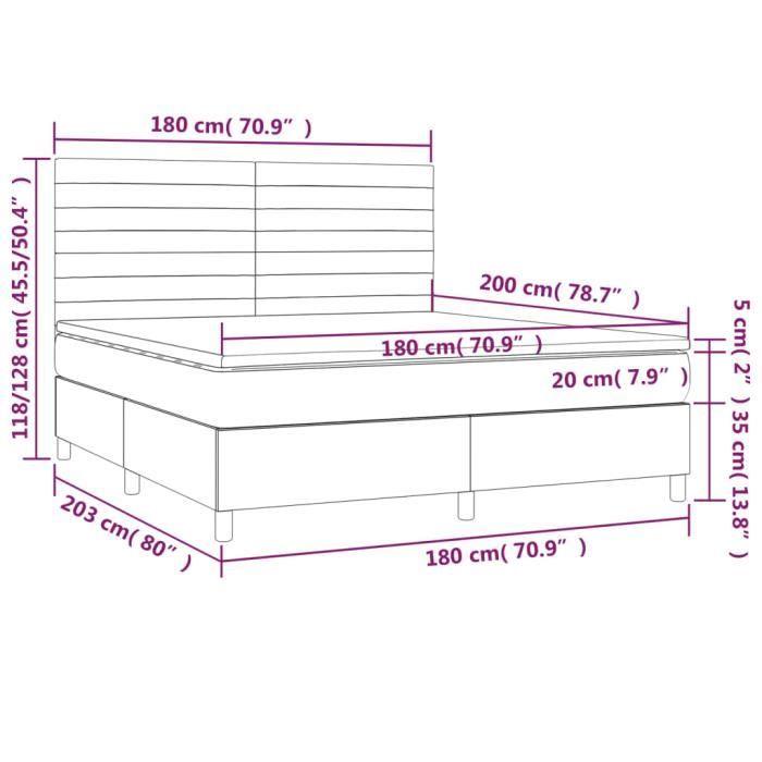 3141875 vidaXL Lit à sommier tapissier avec matelas Noir 180x200 cm Tissu