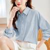 Pink Cotton Long-sleeved Blouse for Women In Spring Latest Thin Pocket Double-line Long-sleeved Blouse for Women