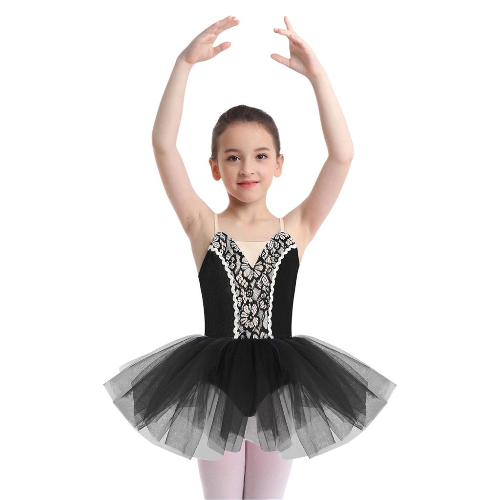 Dívčí baletní kostým na vystoupení: Bezrukávové krajkové tutu šaty s pohodlnými nastavitelnými ramínky pro snadné oblékání