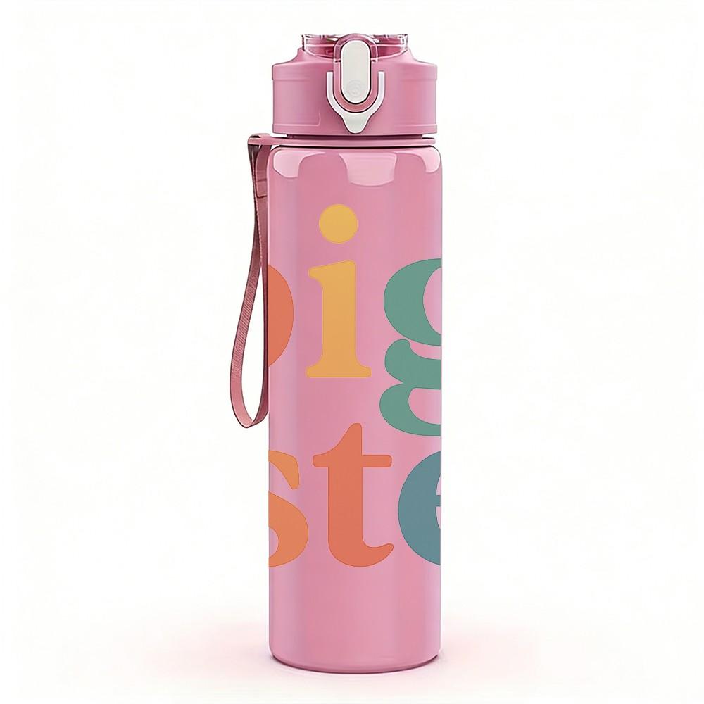 1PC Big Sister Color Text Art Print 750ml Color Plastic Sports Water Bottle Leakproof Flip Straw Lid Suitable for Sports Office Home Use