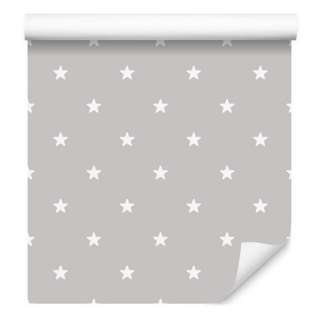 Wallpaper White stars on a gray background for the living room and bedroom 50x1000