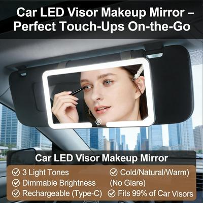 Spätné zrkadlá do auta Doska slnečnej clony LED HD make-up zrkadlo pre dievčatá ženy Nabíjateľné výplňové svetlo Univerzálne tenké kozmetické zrkadlo