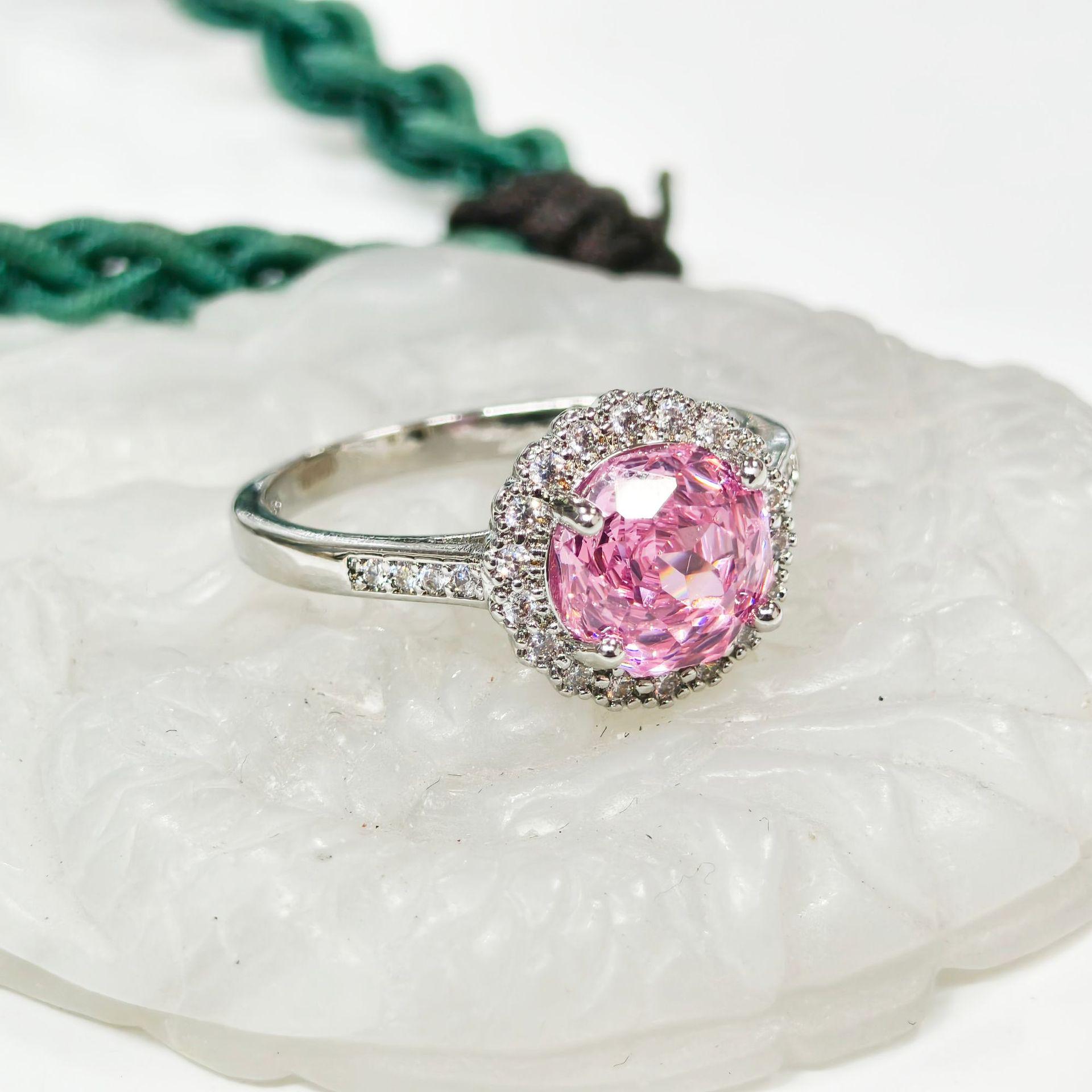 Gesen Jewelry South Africa Pink Round Super Sparkle Luxury Diamond Ring: European & American Hot Sell Size 8
