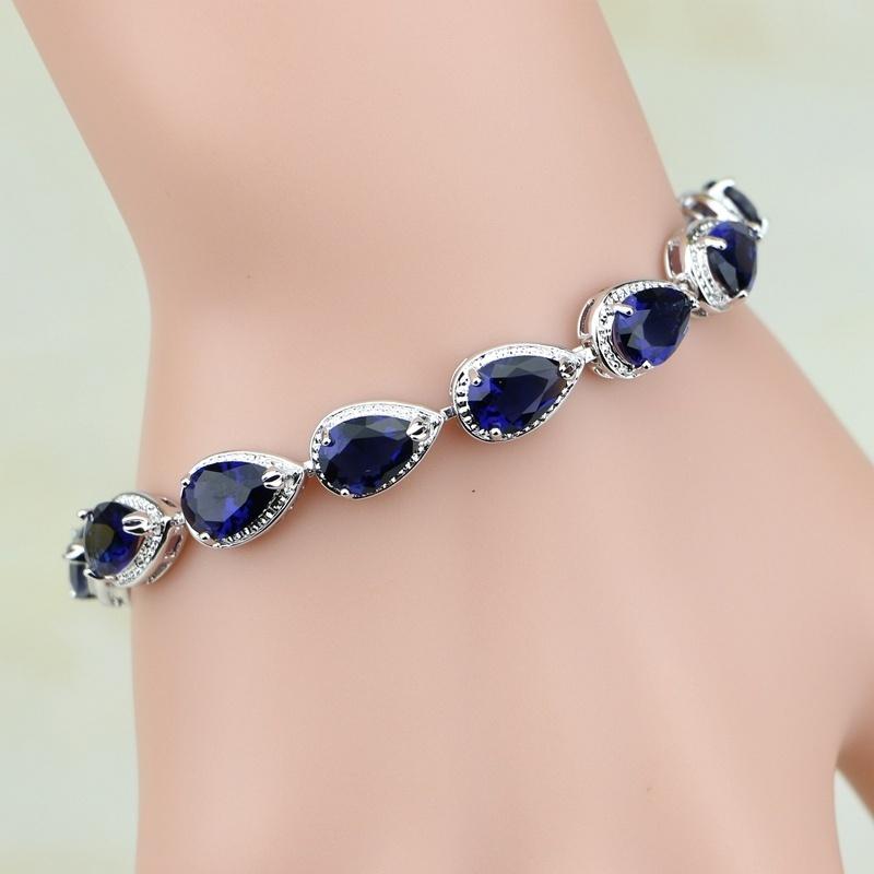 Pomoiii Women's Green/White Elegant Fashion Water Drop Colorful Zircontennis Bracelet Bracelet Crystal Bracelet