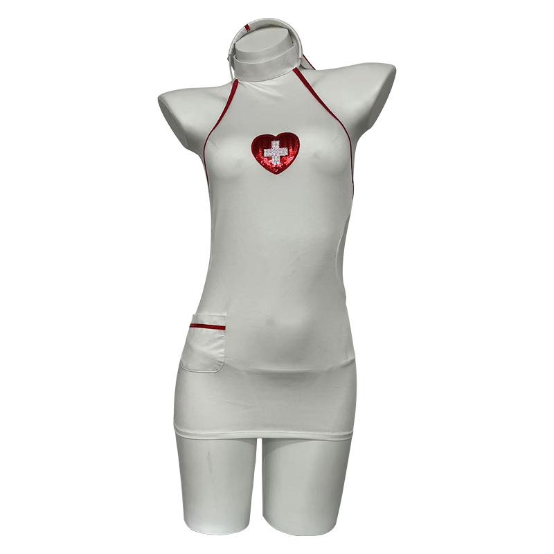 Sexy See-Through Nurse Lingerie Set: Bare Back & Heart Design