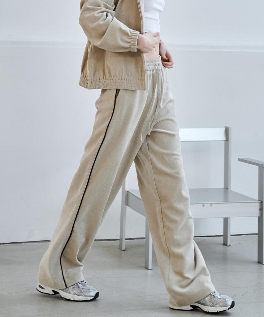 MALOUPE 2170 Velvet Elastic Waist Pants (Beige)