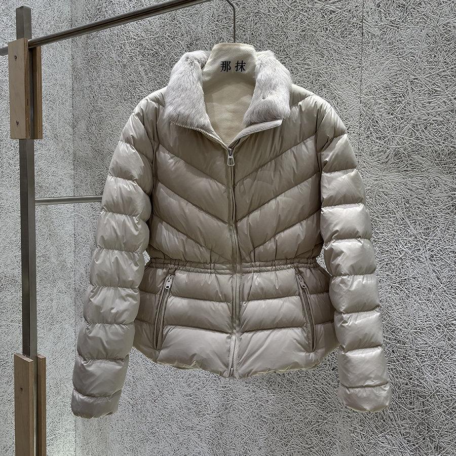 Autumn and winter new European station drawstring waist ribs fox fur collar white duck down warm down jacket women