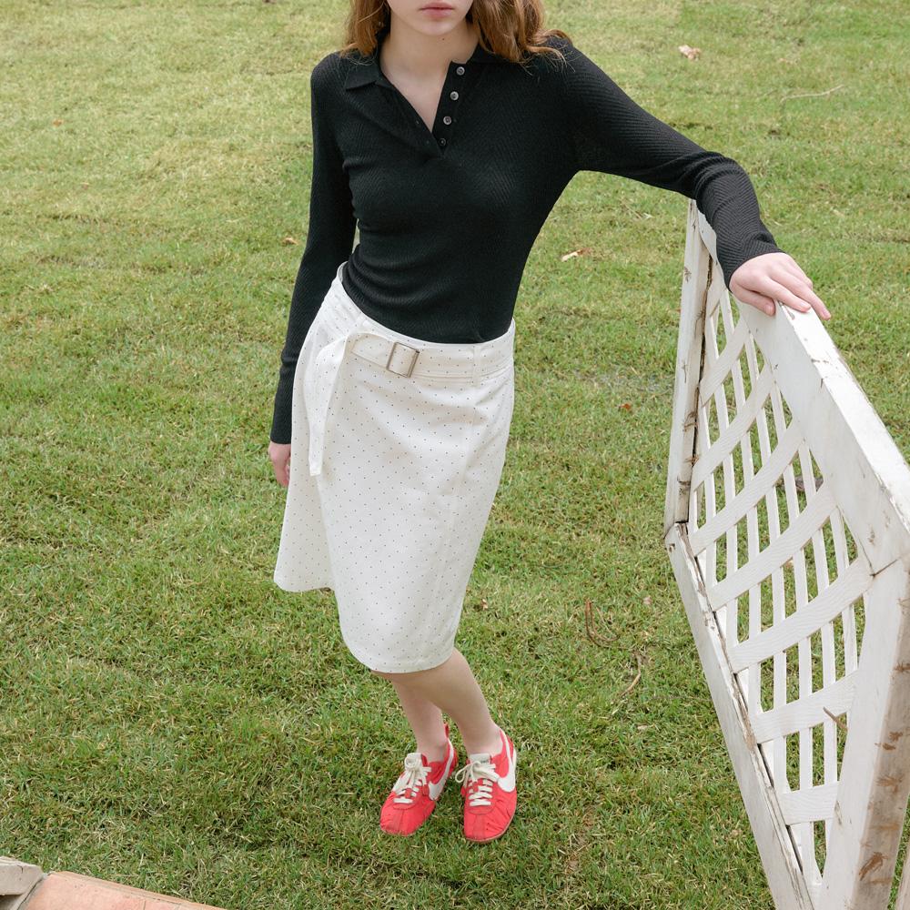 Elssibeui Polka Dot Belted Skirt_White