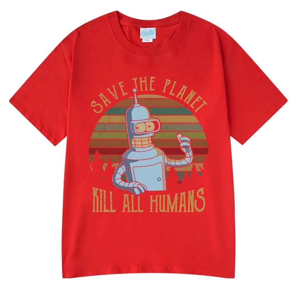 Y2k Tshirt Funny Robot Graphic T Shirt Save The Planet Kill All Humans Clothing Short Sleeve Oversized Cotton Tee Shirts Unisex