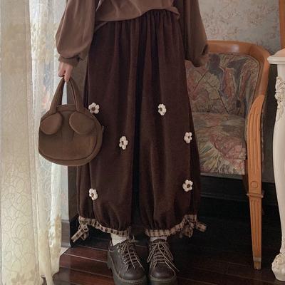 Japanische süße Blumencordhose mit weitem Bein, Freizeithose für Damen, Vintage, süße lose Hose, Mädchen, Harajuku, Jogginghose, Kawaii Pumphose