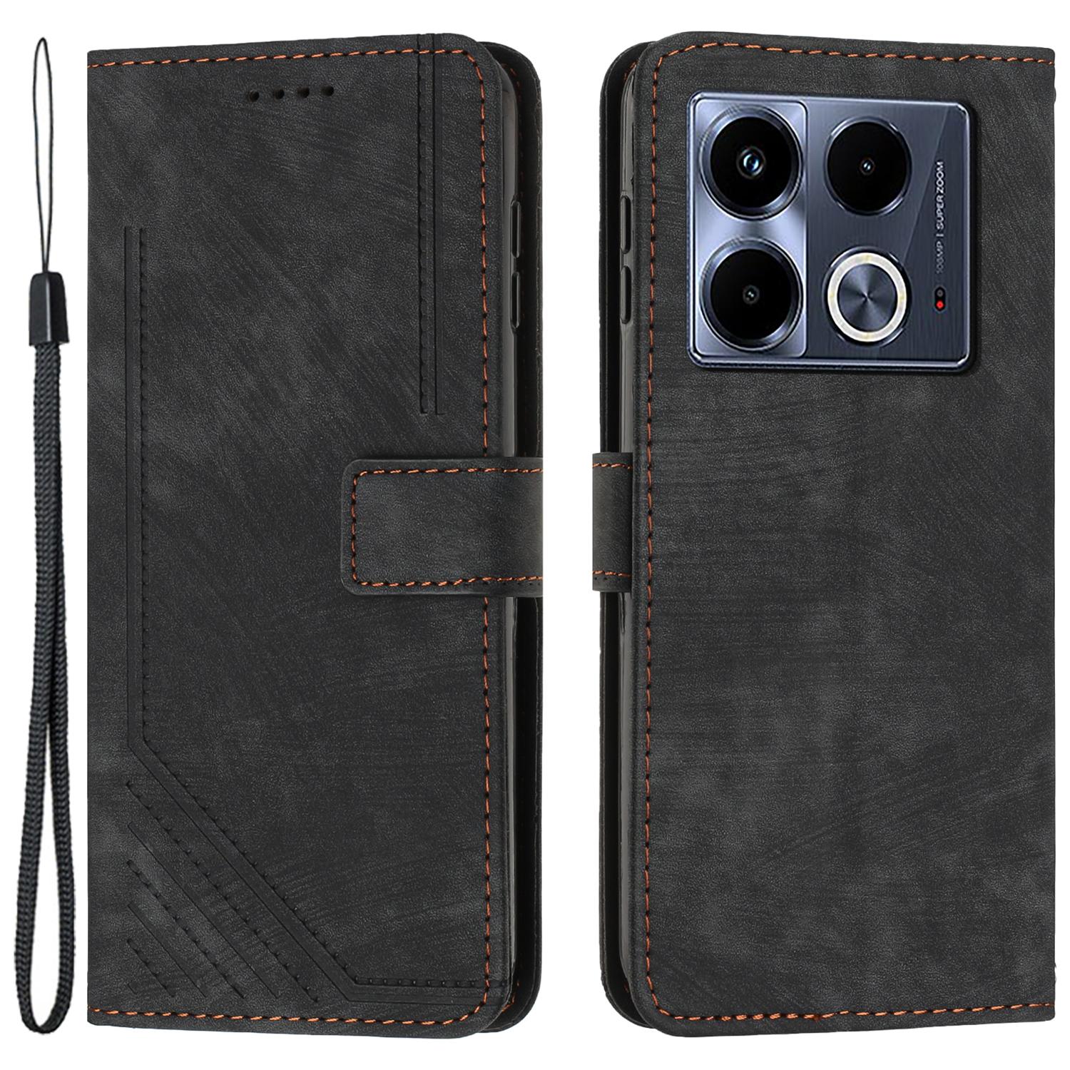 

For Infinix Note 40 5G Case Anti-Drop Lines Imprinted PU Leather Wallet Flip Phone Cover Black