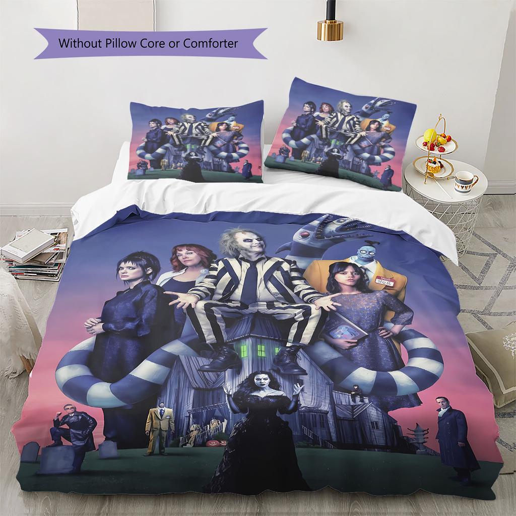 beetle juice Pattern Bedding Quilt Set Quilt Cover Pillowcase Home Decoration Birthday Gift (1 * duvet cover + 2 * pillowcase, without core)