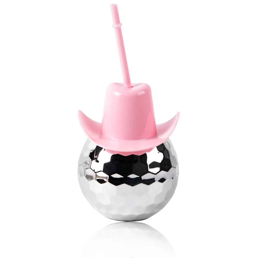 Mirror Disco Ball Cup White Pink Cowgirl Hat Cups with Straw 70s Disco Cowboy Bachelorette Party Favors Western Themed Supplies