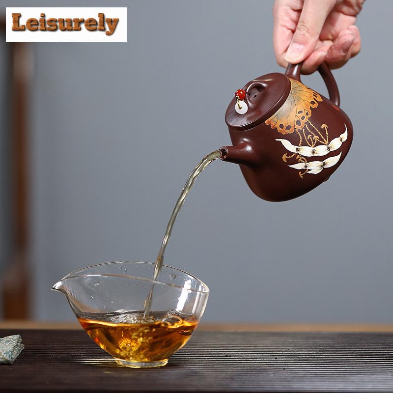 280ml Yixing Famous Purple Clay Teapots Handmade High Stone Ladle Tea Pot Raw Ore Mud Lotus Kettle Chinese Zisha Tea Set Gifts