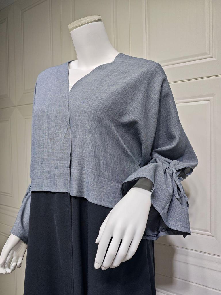 Modest Spliced Fashion Abaya with Drawstring Cuffs - Middle Eastern Style