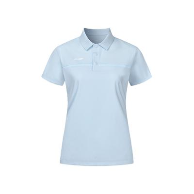Li Ning Logo Sweat-Absorbing Breathable Pullover Polo Shirt Women Tops Sky-Blue APLU072-3