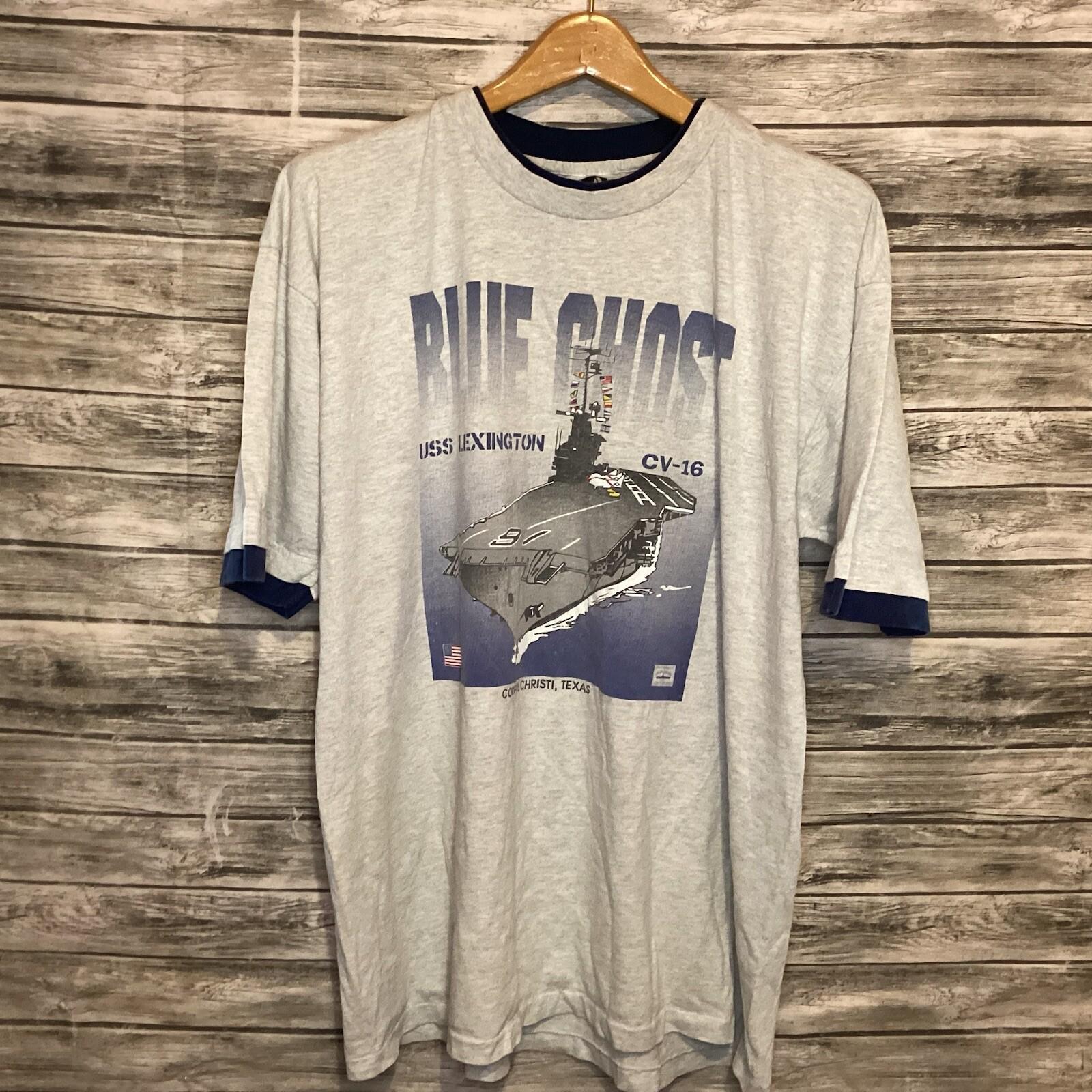 Vintage USS Lexington Shirt Men 2XL Gray Corpus Christy TX CV-16 Graphic Tee 90s Unisex T-Shirt M
