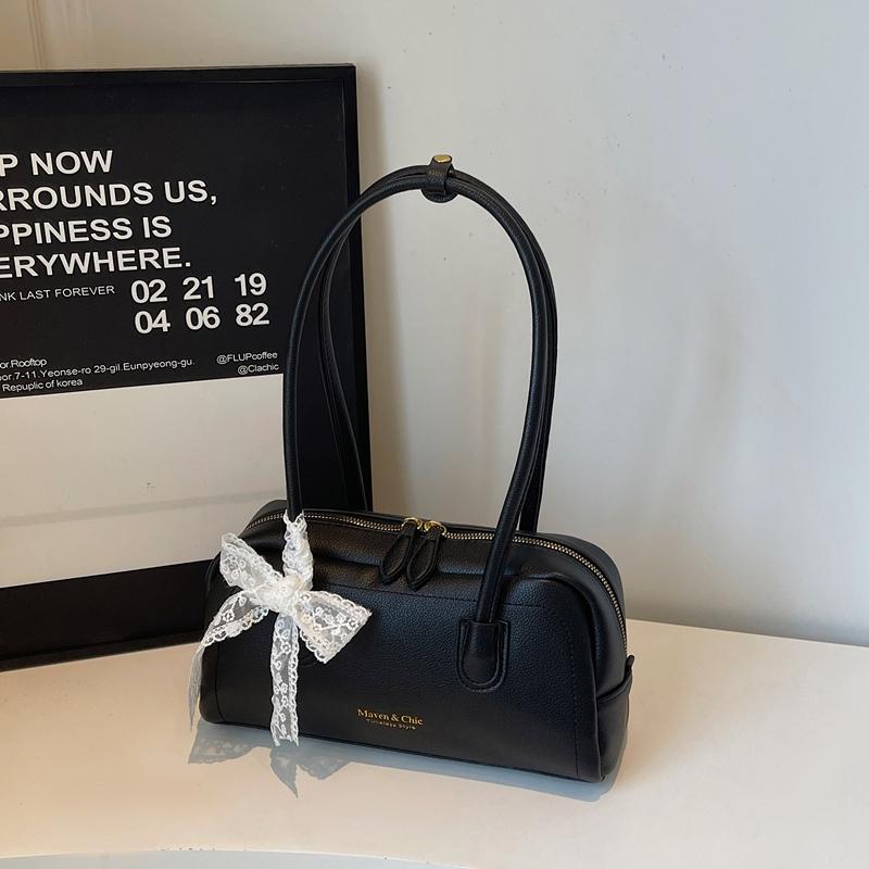 Fashionable Ladies Baguette Shoulder Bag with Bowtie Underarm Commuter Bag for Women Stylish Single Strap Handbag
