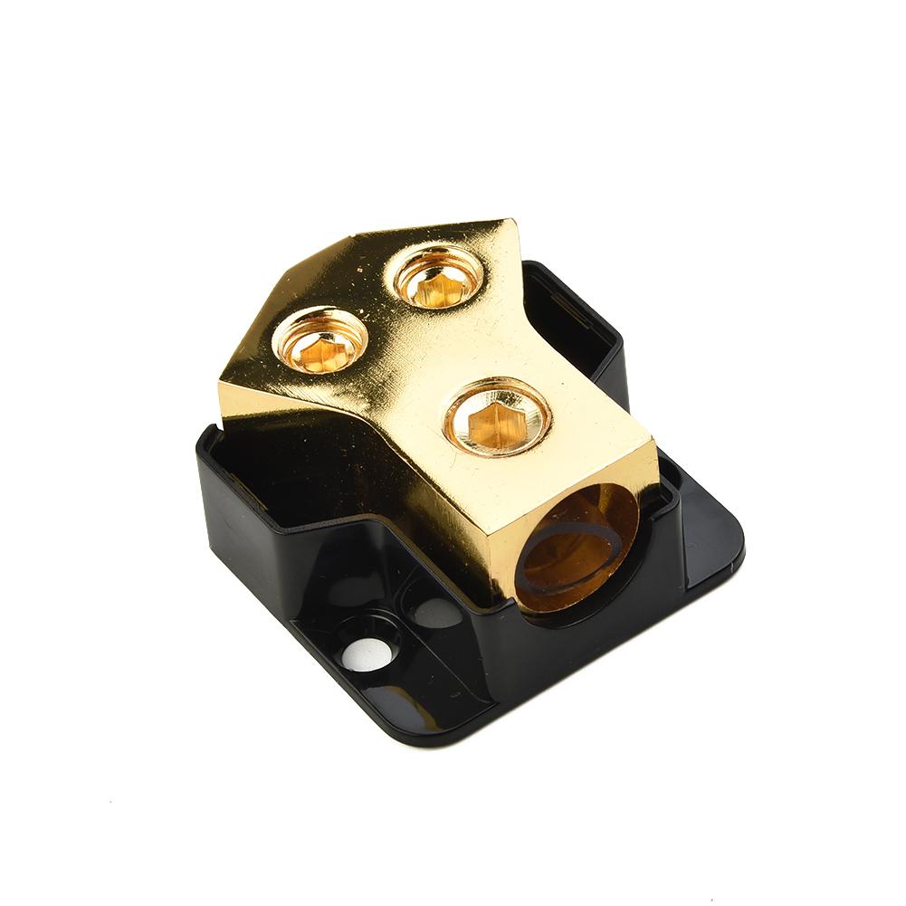 Solid Brass Car Power Distributor Block High Performance 2 Way Copper Car Audio PowerGround Splitter 0/4gauge AWG