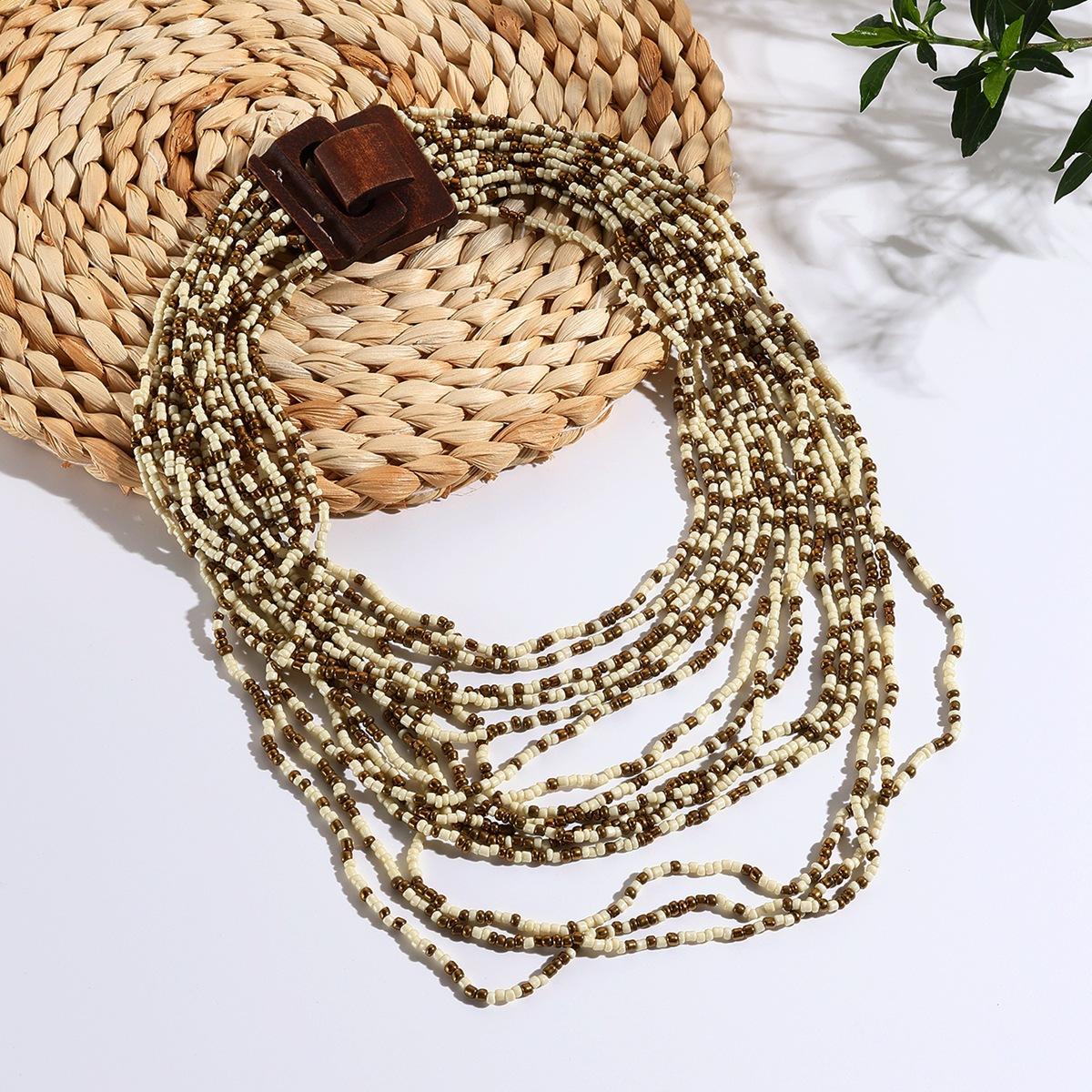 

Ретро многослойное ожерелье из рисовых бусин, женская цепочка для свитера, осень и зима, высококачественное индивидуальное универсальное преувеличенное ожерелье