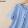 ZANZEA Women Casual Round Neck Solid Color Short Sleeve Blouse