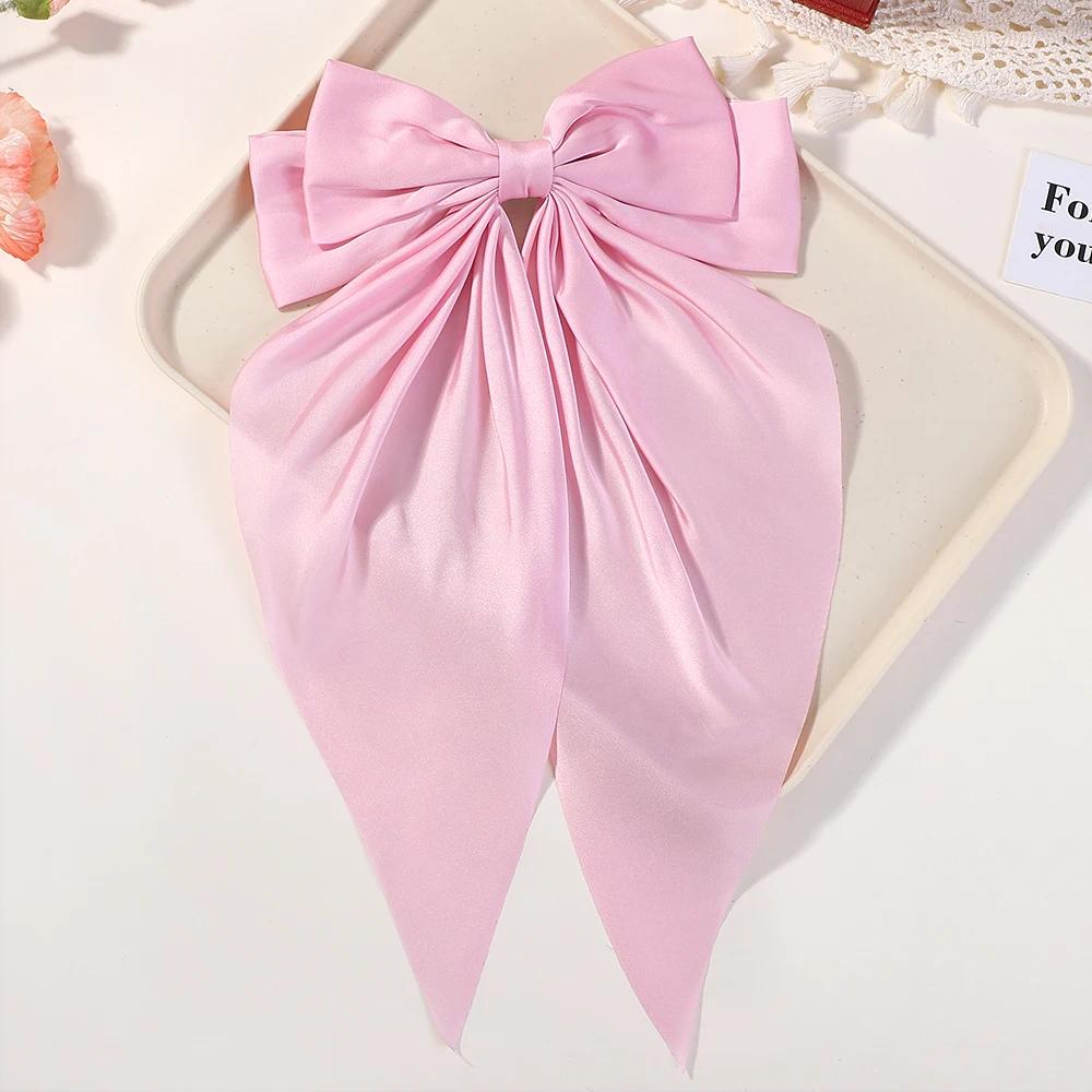 Elegant Big Satin Rhinestone Long Tassel Bowknot Streamer Hair Clip for Women Girls Hairpin Barrette Headwear Hair Accessories