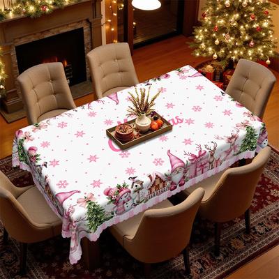 Christmas Pink Tablecloth, Dream Elk Snowman Snowflake, Pastoral Table Cloth, Coffee Table Tablecloth, Home Decoration