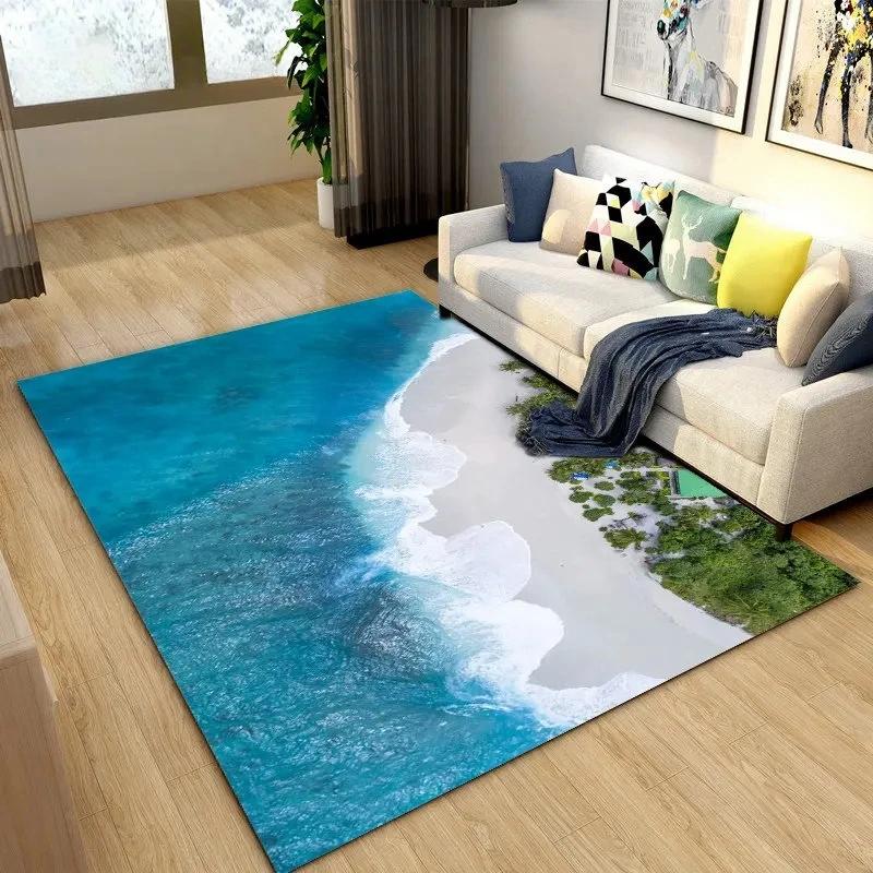 Beautiful Coastline Scenery Carpet for Living Room Bedroom Nursery Room,Outdoor Patio Garden Yard Decor Area Rug,Home Decor