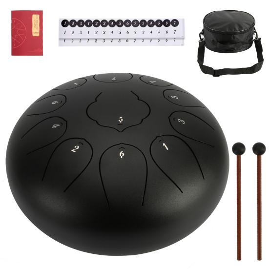 11 Notes 10 Inches Diameter Lotus Type Steel Tongue Drum Handpan Percussion Instrument with Bag Music Score Mallets