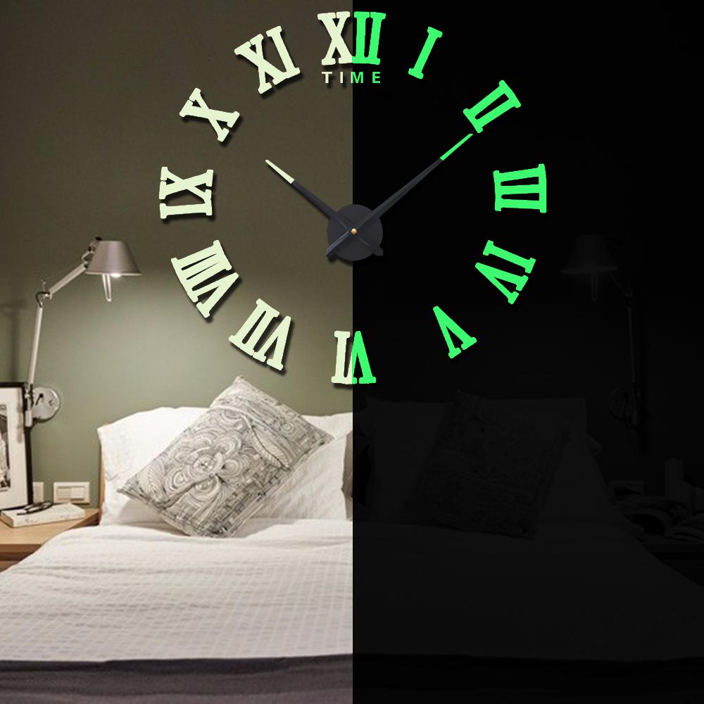 

Большие 3D светящиеся настенные часы, зеркальная наклейка, сделай сам, цифровые бесшумные часы с римскими цифрами, акриловые настенные часы для украшения гостиной дома 27inch