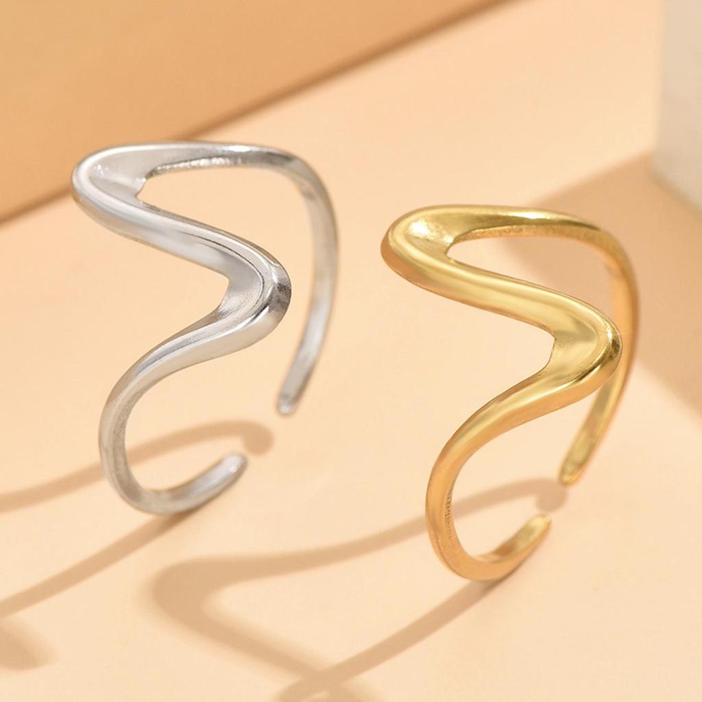 Adjustable Stainless Steel Irregular Curve Ring - European & American Boyfriend Style