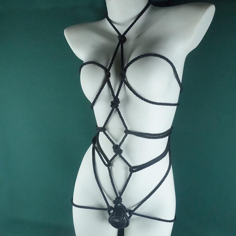 Men's Full Body Bondage Kit with Rope, Chastity Lock, and Pot Lid for Cross-Dressers - Erotic Outdoor Training Supplies