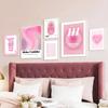 Pink Flower Letter Posters Canvas Painting Modern Love Heart Round Shape Pictures Prints Wall Art for Living Room Decor Unframed